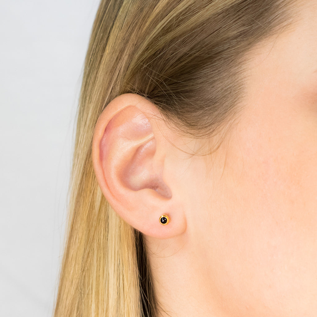 Gold Plated 3 mm Onyx Stud Earrings - Simply Whispers