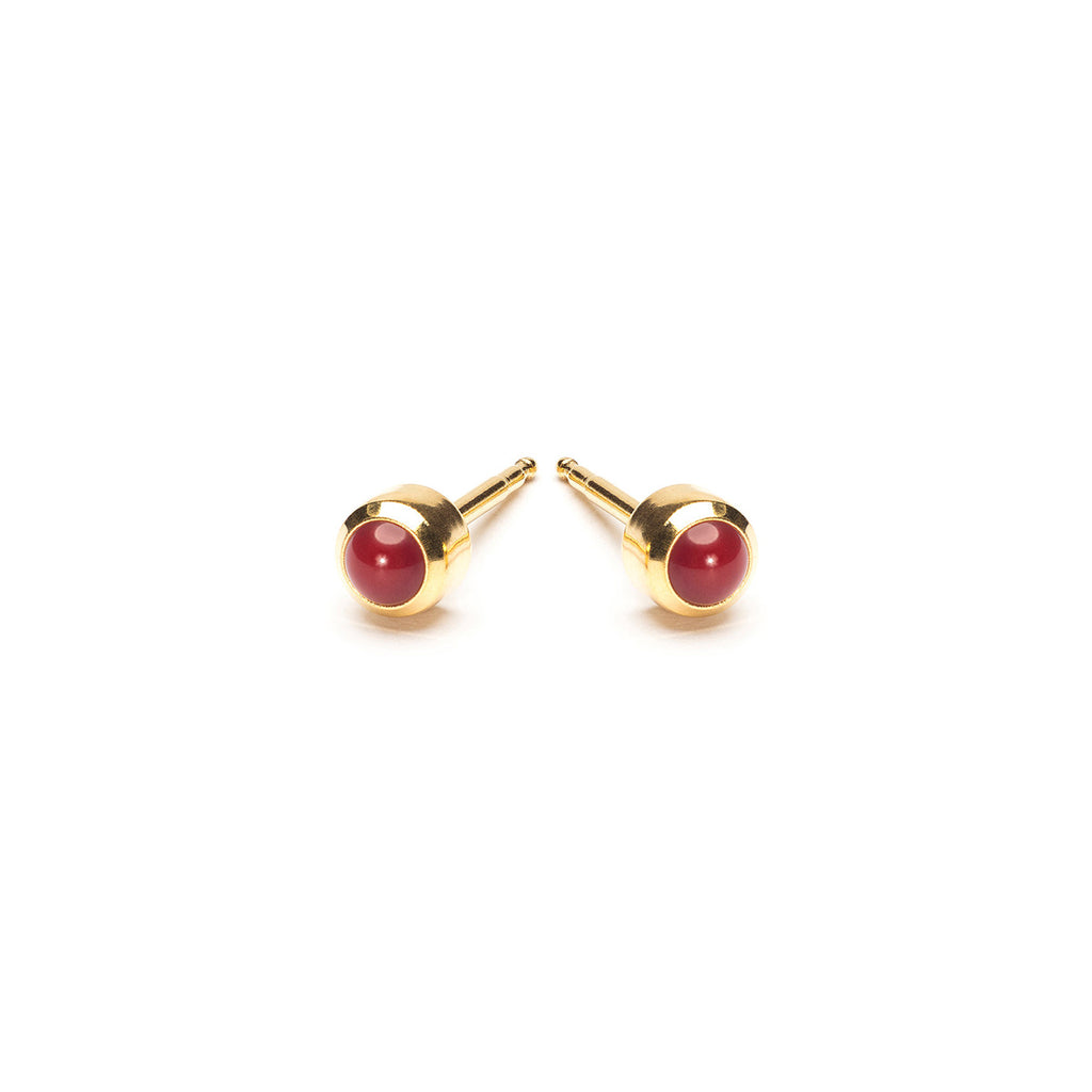 Gold Plated 3 mm Red Coral Stud Earrings - Simply Whispers