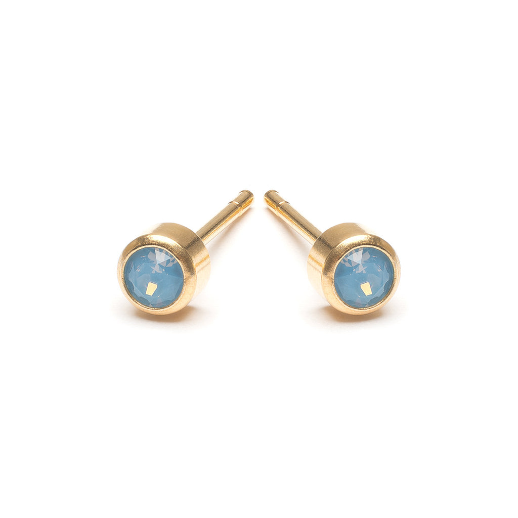 Blue Crystal Stud Earrings Gold Plated - Simply Whispers