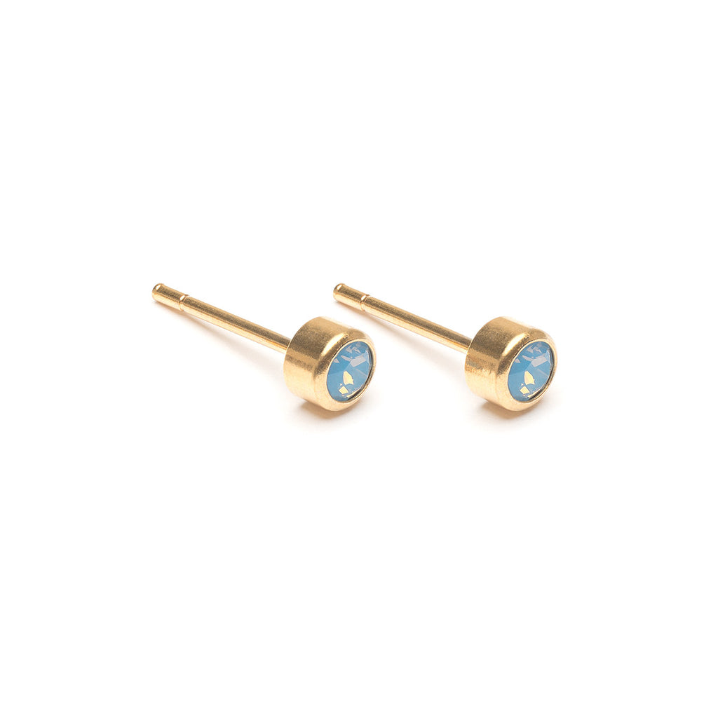 Blue Crystal Stud Earrings Gold Plated - Simply Whispers