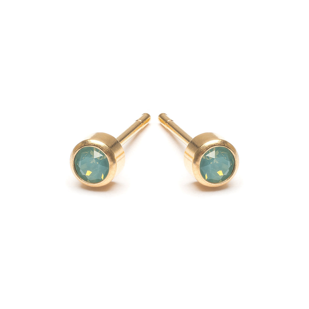 Aquamarine Crystal Stud Earrings Gold Plated - Simply Whispers