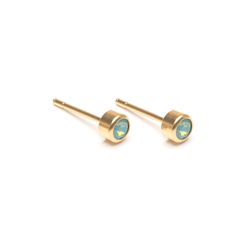 Aquamarine Crystal Stud Earrings Gold Plated - Simply Whispers