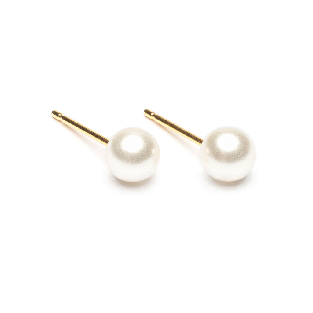 Gold Plated 5 mm White Pearl Stud Earrings - Simply Whispers