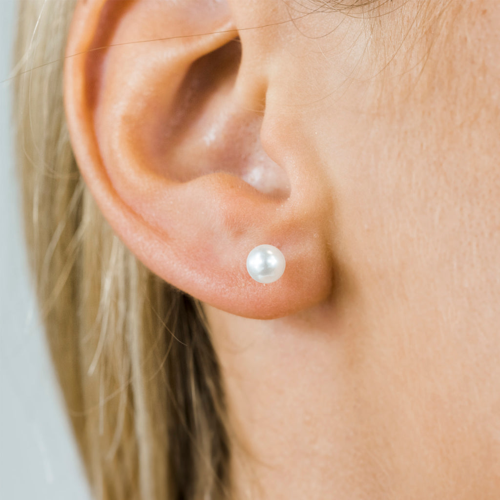 Gold Plated 5 mm White Pearl Stud Earrings - Simply Whispers