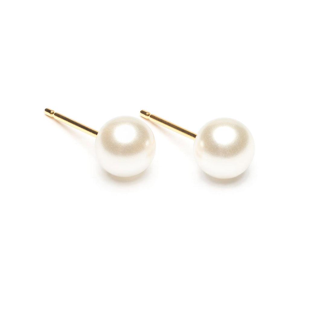 Gold Plated 6 mm White Pearl Stud Earrings - Simply Whispers