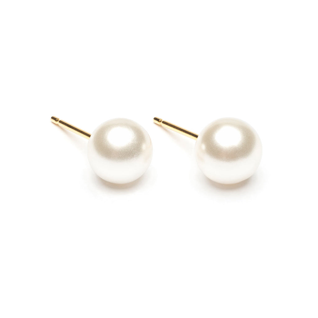 Gold Plated 7 mm White Pearl Stud Earrings - Simply Whispers