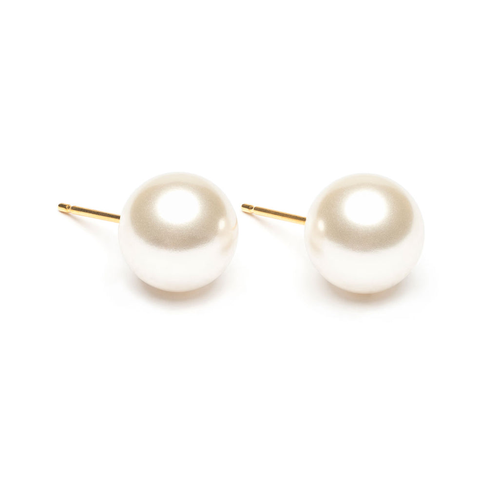 Gold Plated 10 mm White Pearl Stud Earrings - Simply Whispers