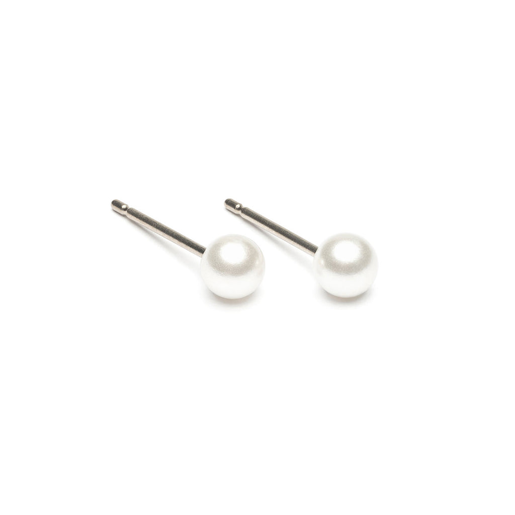 Stainless Steel 4 mm White Pearl Stud Earrings - Simply Whispers