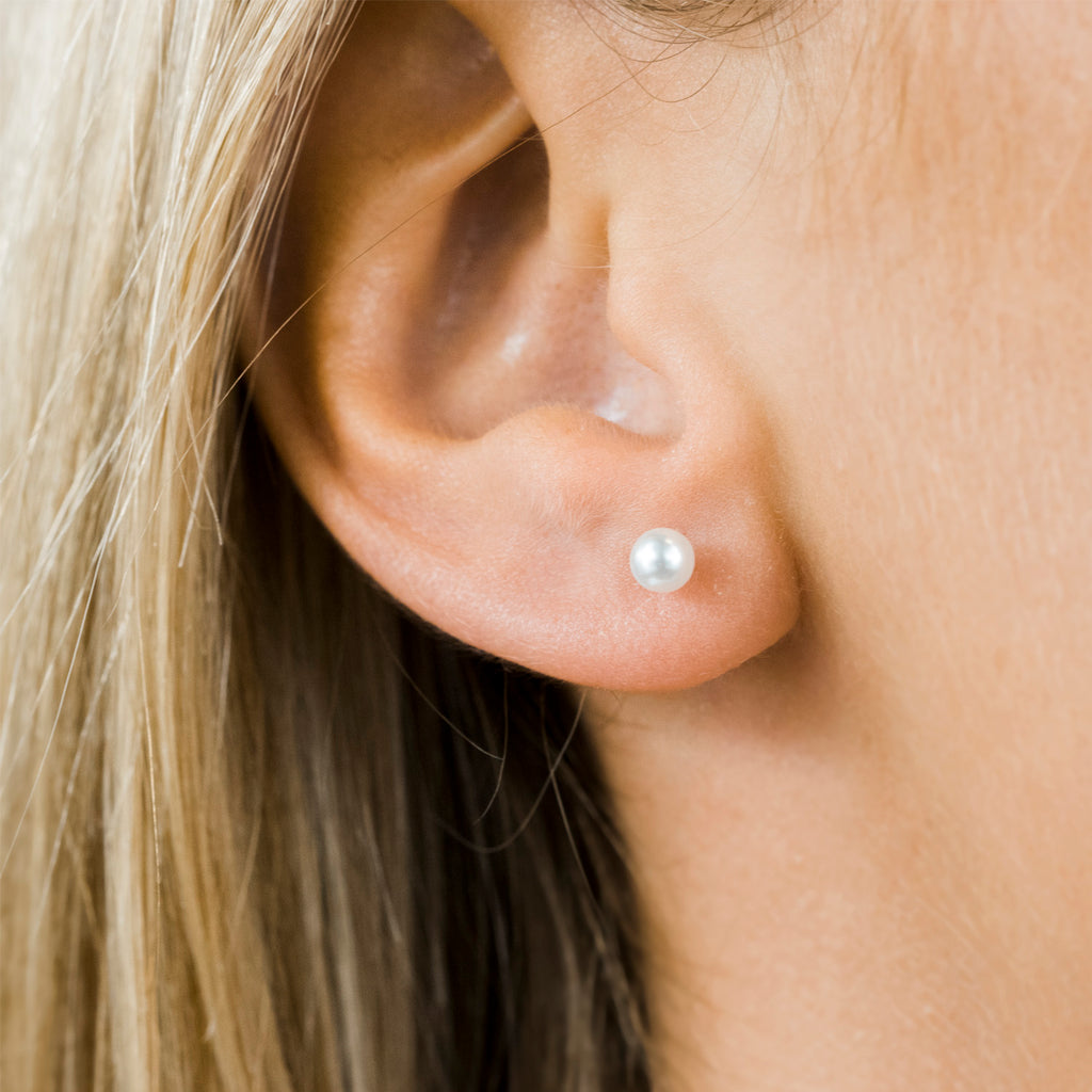 Stainless Steel 4 mm White Pearl Stud Earrings - Simply Whispers