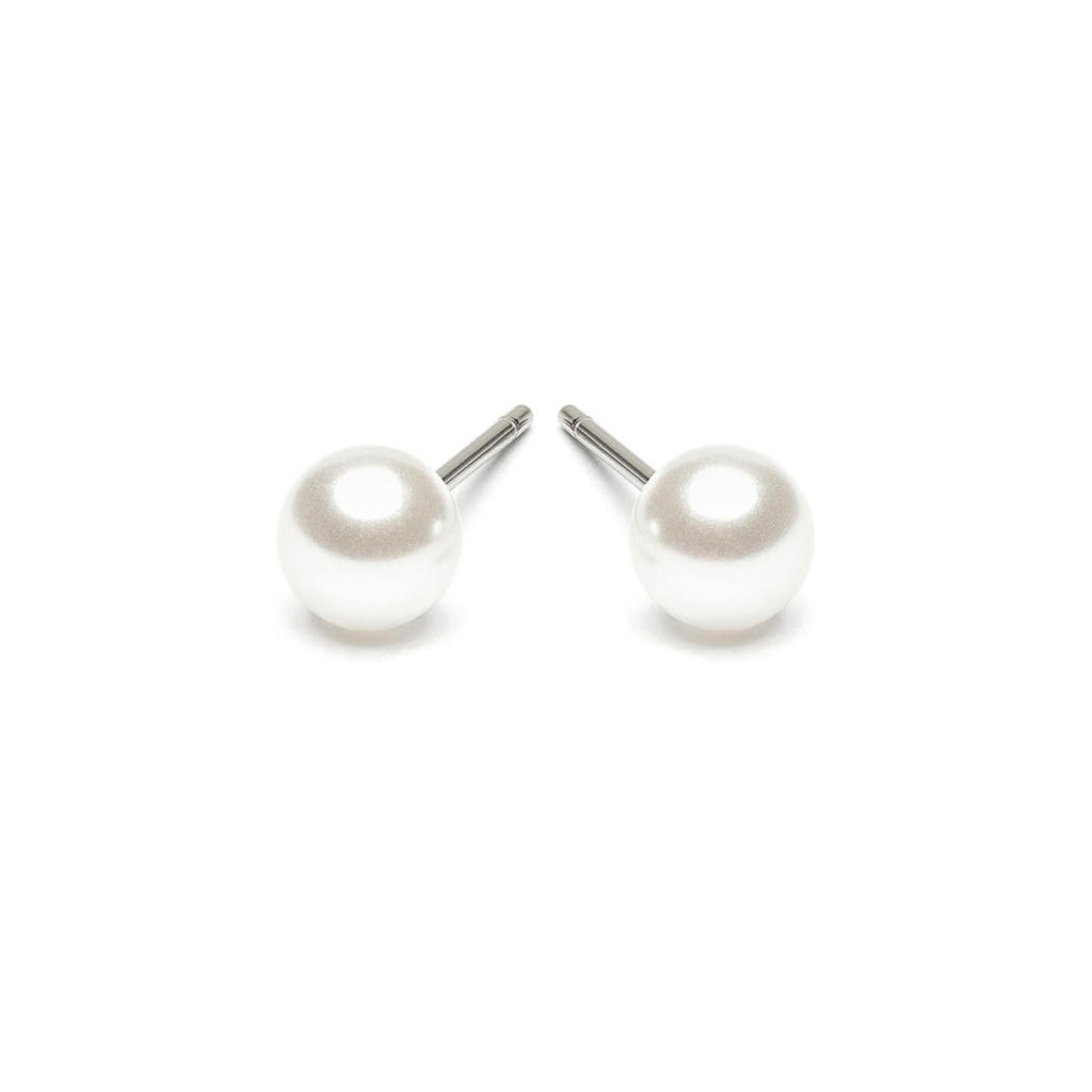 Stainless Steel 5 mm White Pearl Stud Earrings - Simply Whispers