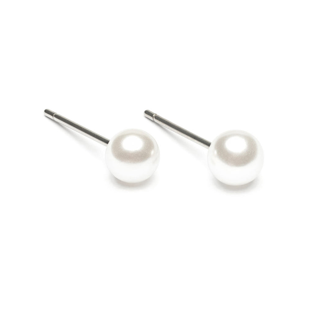Stainless Steel 5 mm White Pearl Stud Earrings - Simply Whispers