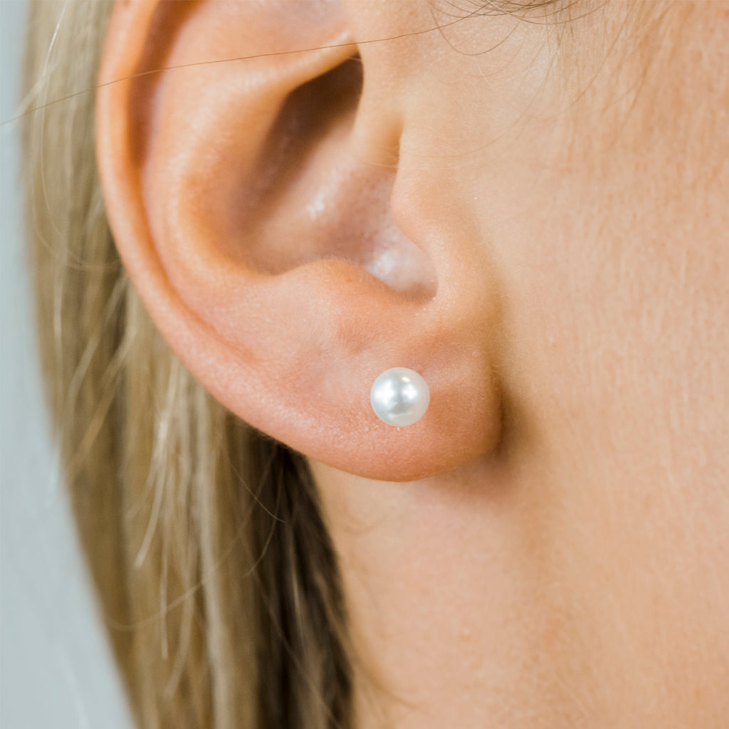 Stainless Steel 5 mm White Pearl Stud Earrings - Simply Whispers
