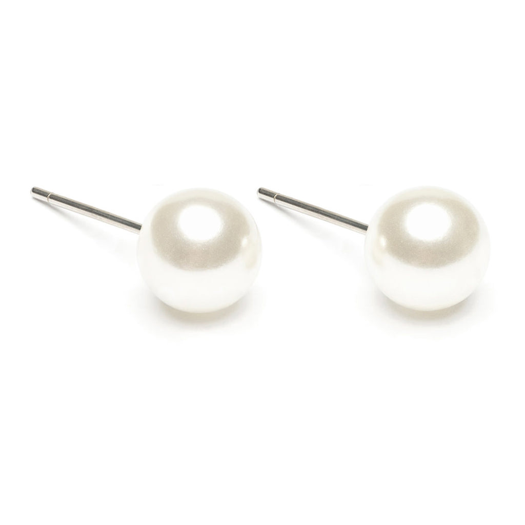 Stainless Steel 8 mm White Pearl Stud Earrings - Simply Whispers