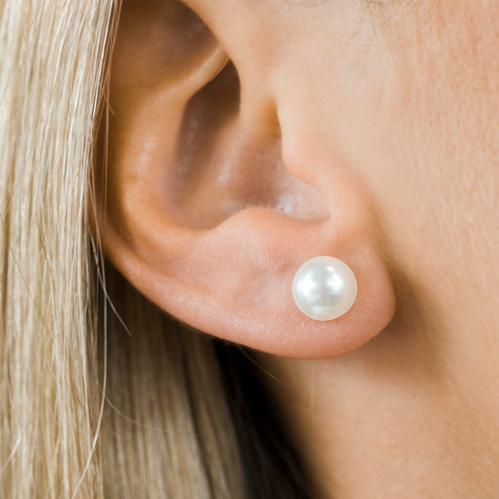 Stainless Steel 8 mm White Pearl Stud Earrings - Simply Whispers