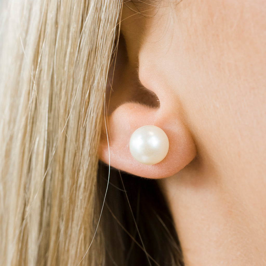 Stainless Steel 10 mm White Pearl Stud Earrings - Simply Whispers