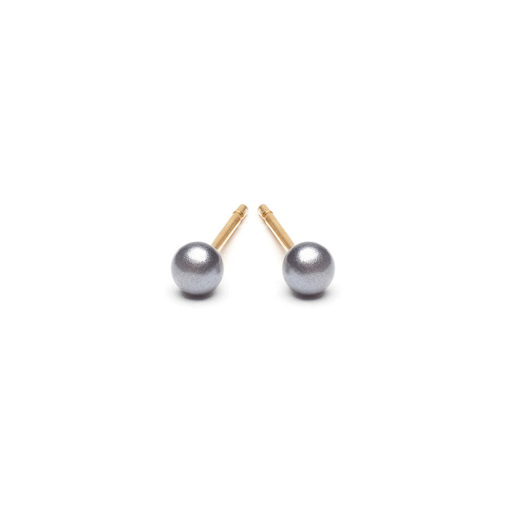 Gold Plated 3 mm Gray Pearl Stud Earrings - Simply Whispers