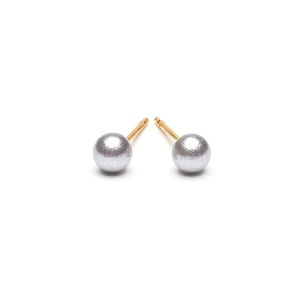 Gold Plated 4 mm Gray Pearl Stud Earrings - Simply Whispers