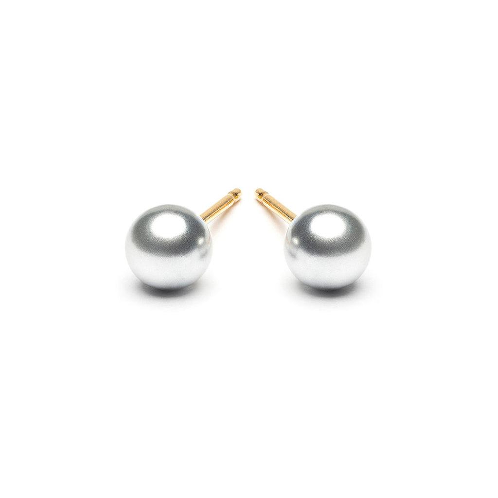 Gold Plated 5 mm Gray Pearl Stud Earrings - Simply Whispers