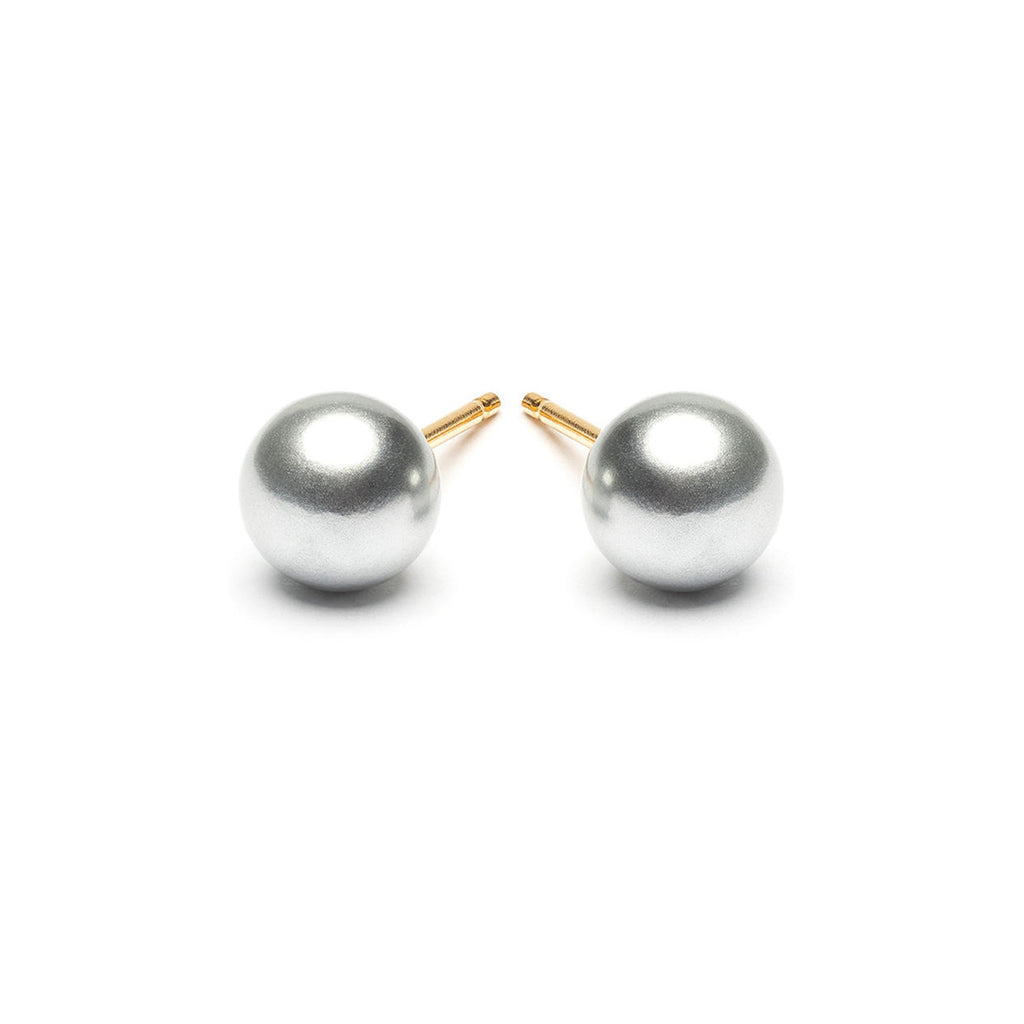 Gold Plated 6 mm Gray Pearl Stud Earrings - Simply Whispers