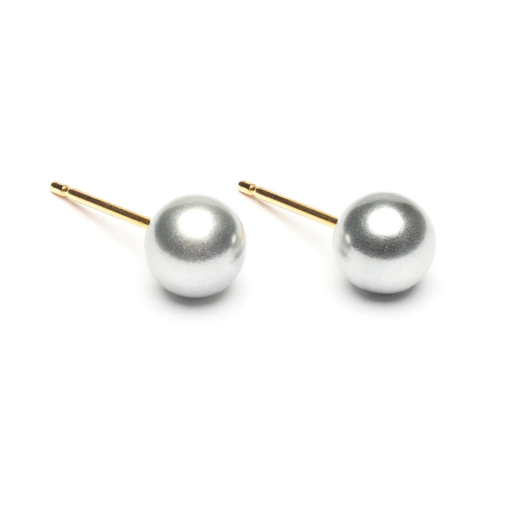 Gold Plated 6 mm Gray Pearl Stud Earrings - Simply Whispers
