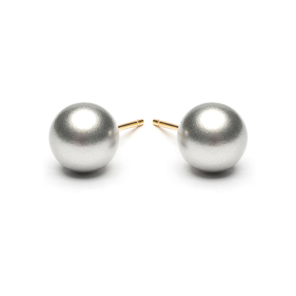 Gold Plated 8 mm Gray Pearl Stud Earrings - Simply Whispers