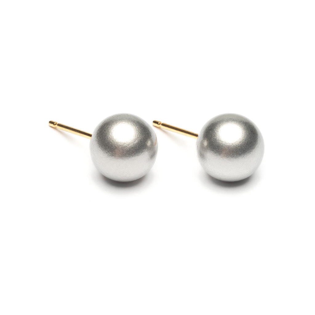 Gold Plated 8 mm Gray Pearl Stud Earrings - Simply Whispers