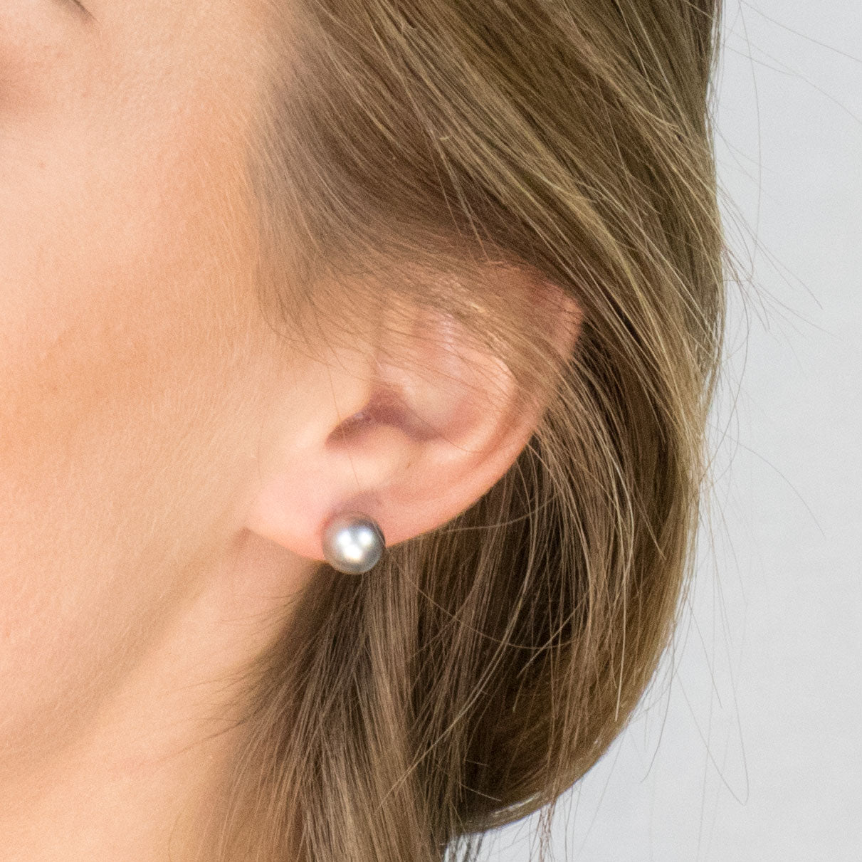 Gold Plated 8 mm Gray Pearl Stud Earrings - Simply Whispers