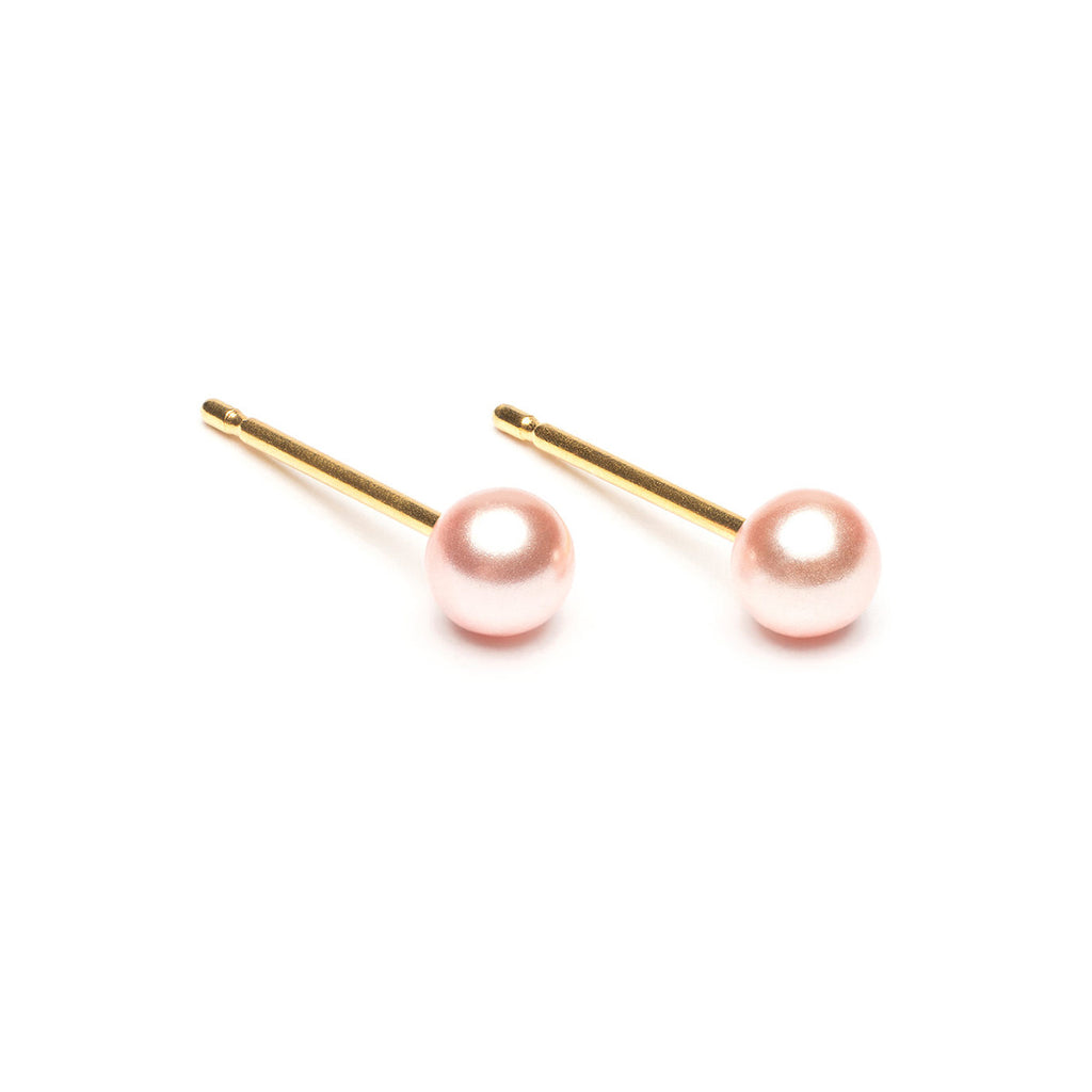 Gold Plated 4 mm Pink Pearl Stud Earrings - Simply Whispers