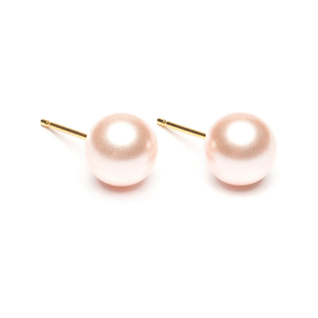 Gold Plated 8 mm Pink Pearl Stud Earrings - Simply Whispers