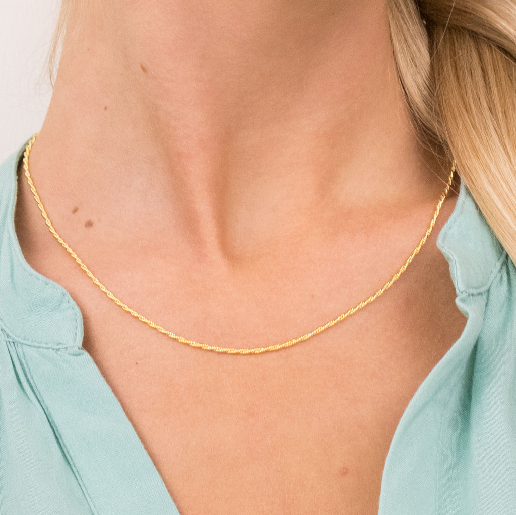 Gold Plated 18 inch Thin Rope Chain Necklace - Simply Whispers