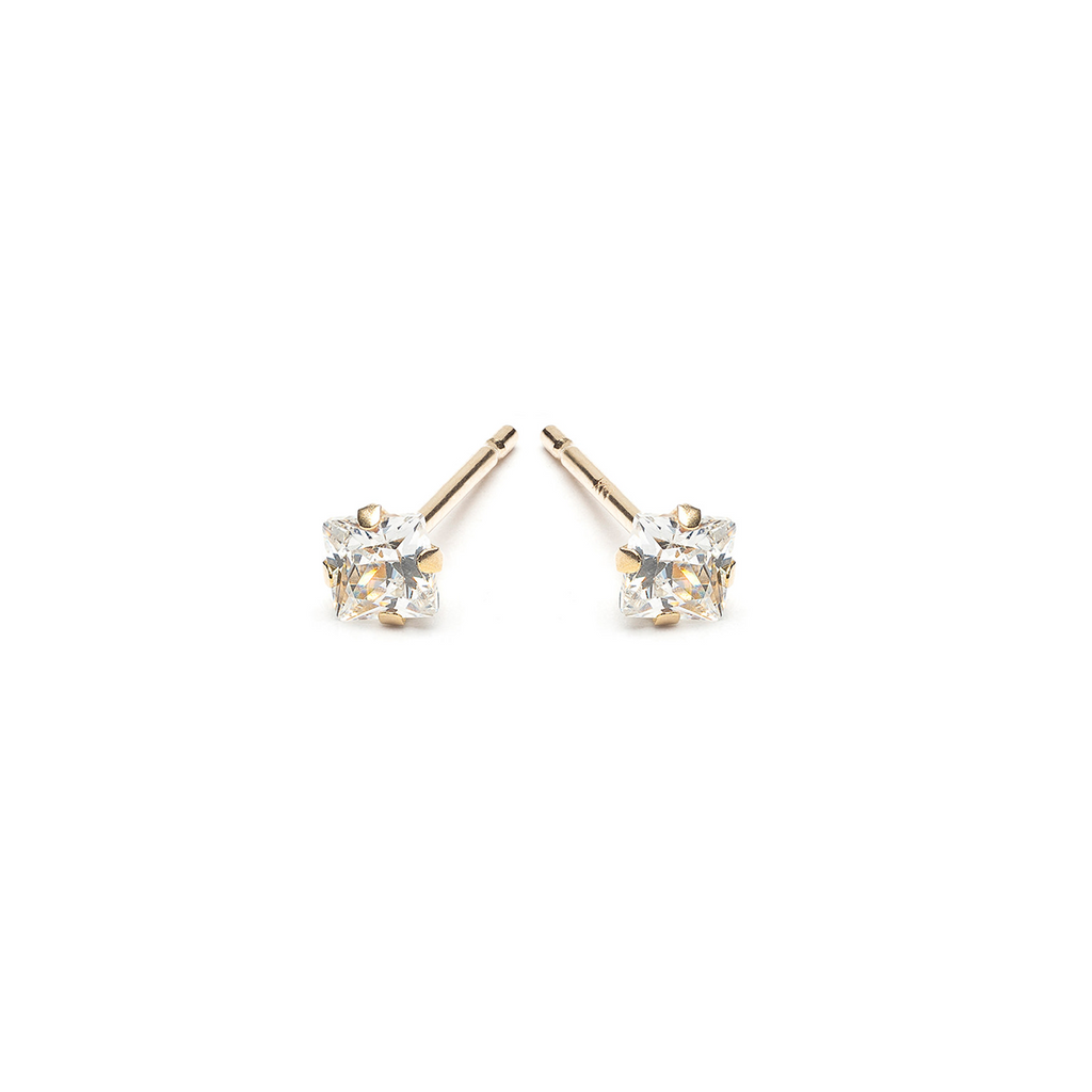 14k Gold 3 mm Square Cubic Zirconia Stud Earrings - Simply Whispers