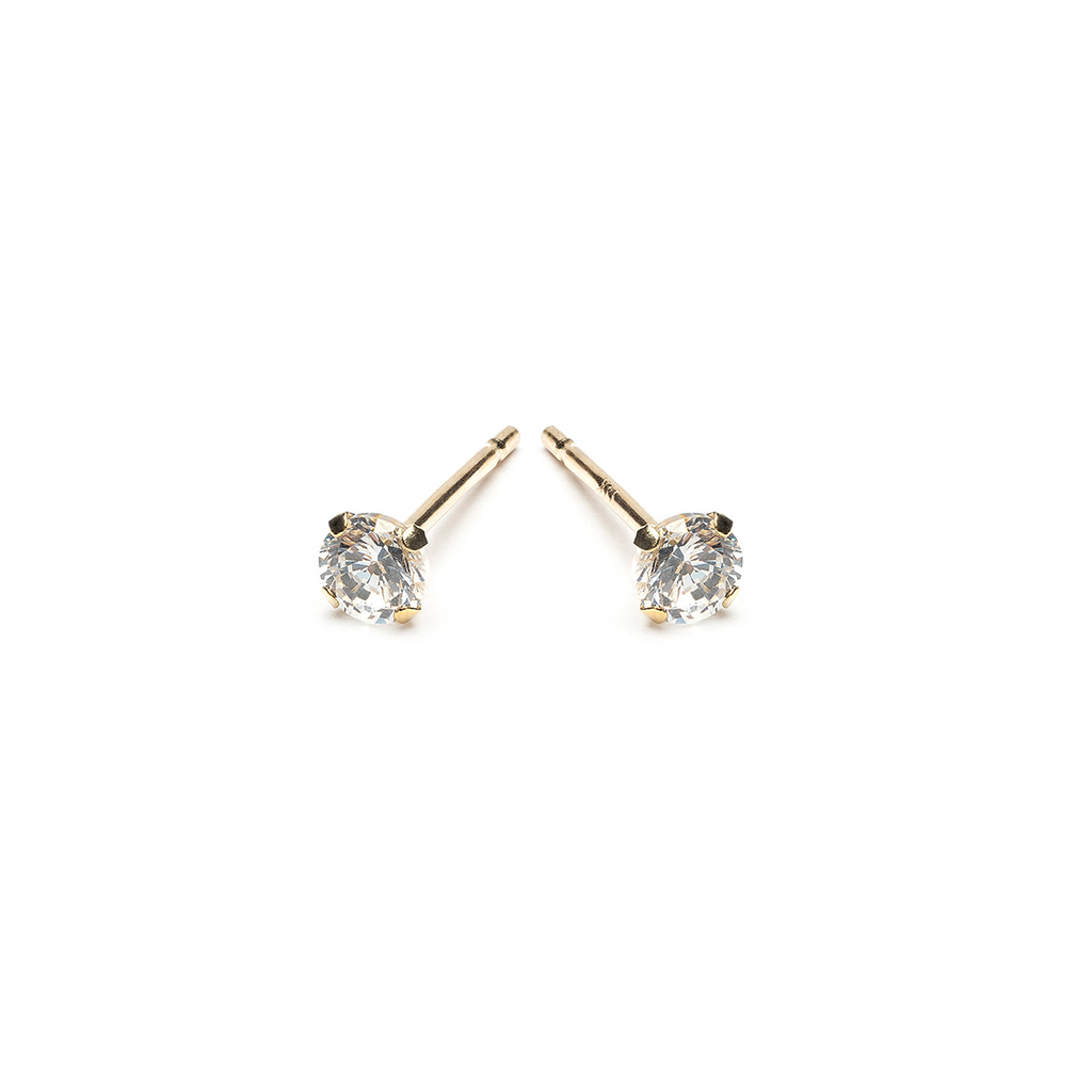 14k Gold 3 mm Round Cubic Zirconia Stud Earrings - Simply Whispers