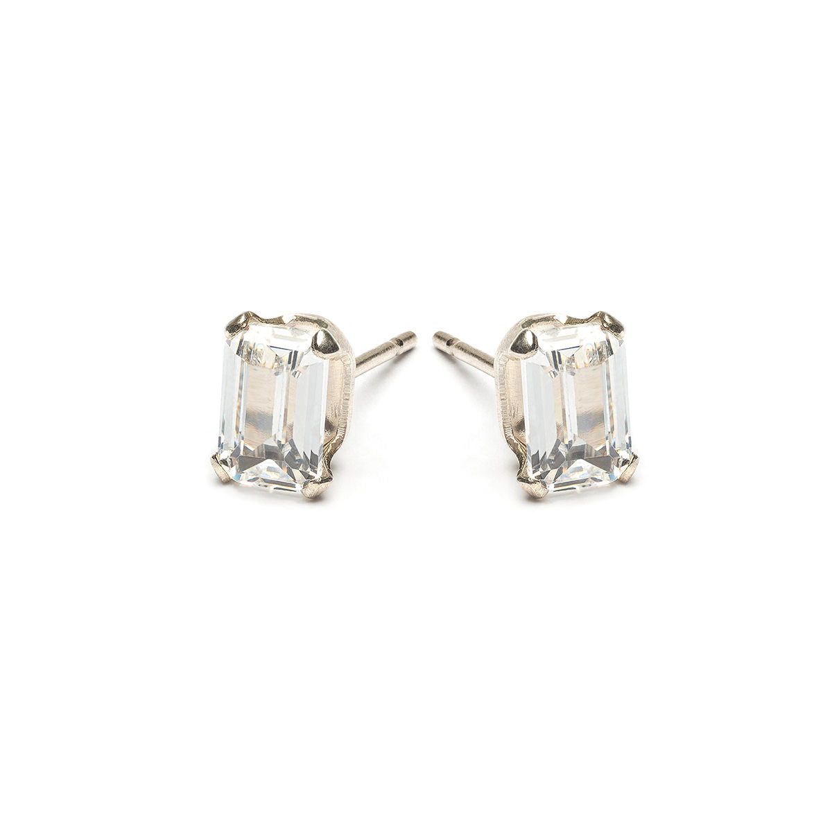 Sterling Silver 6 by 4 mm Emerald Cut Cubic Zirconia Stud Earrings - Simply Whispers