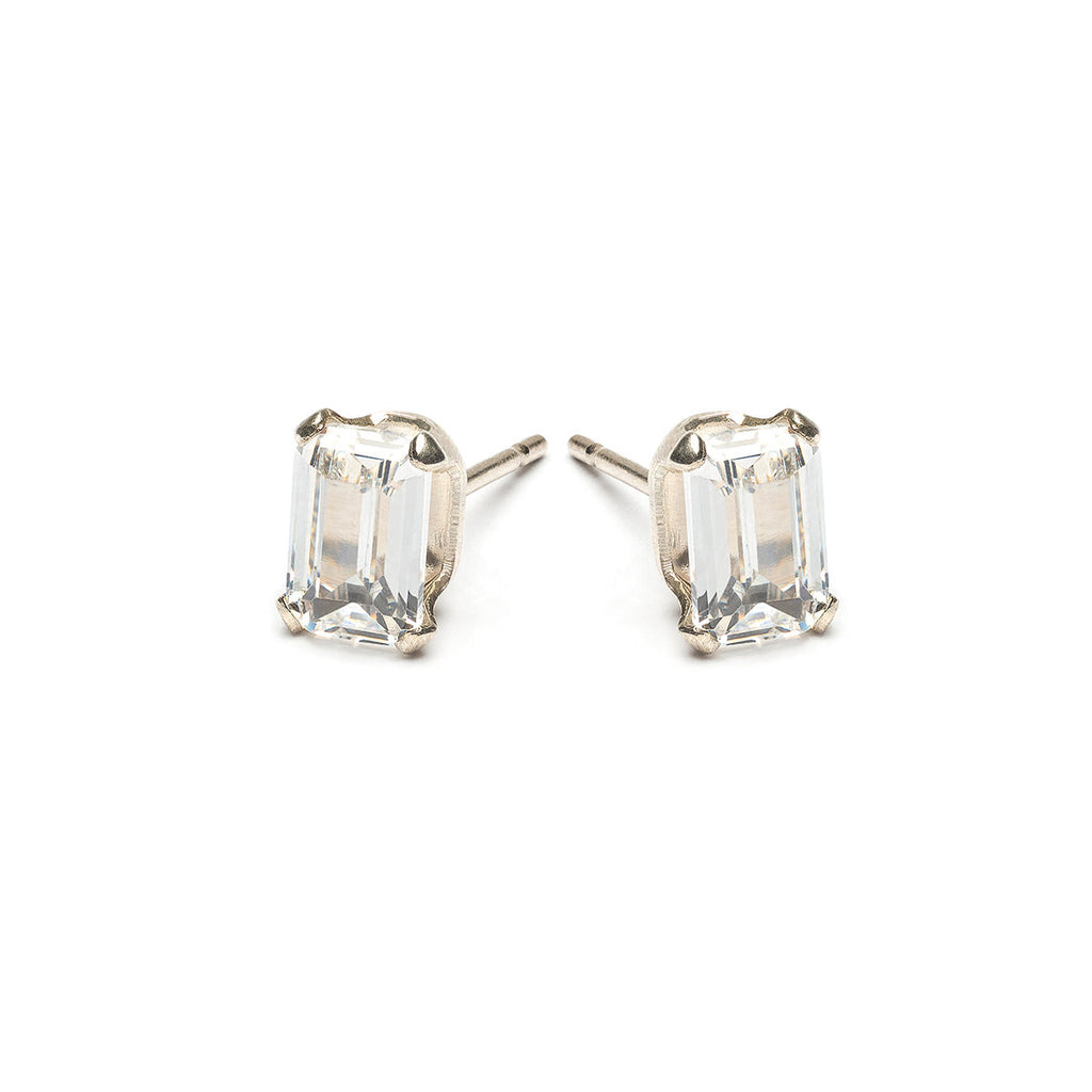 Sterling Silver 6 by 4 mm Emerald Cut Cubic Zirconia Stud Earrings - Simply Whispers