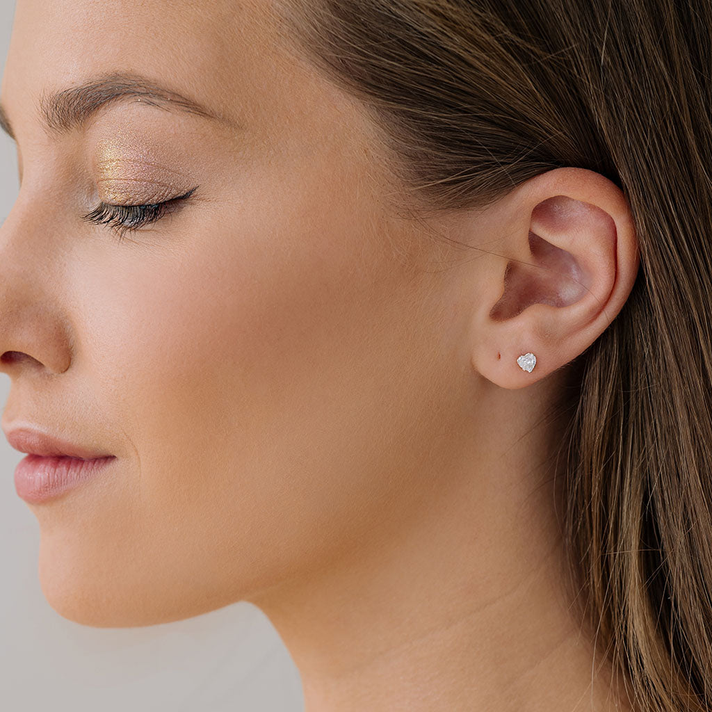 Silver Stud Earrings Heart Crystal - Simply Whispers