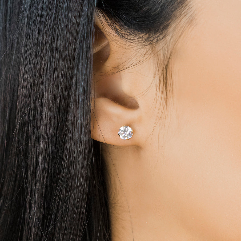 14k Gold 5 mm Round Cubic Zirconia Stud Earrings - Simply Whispers