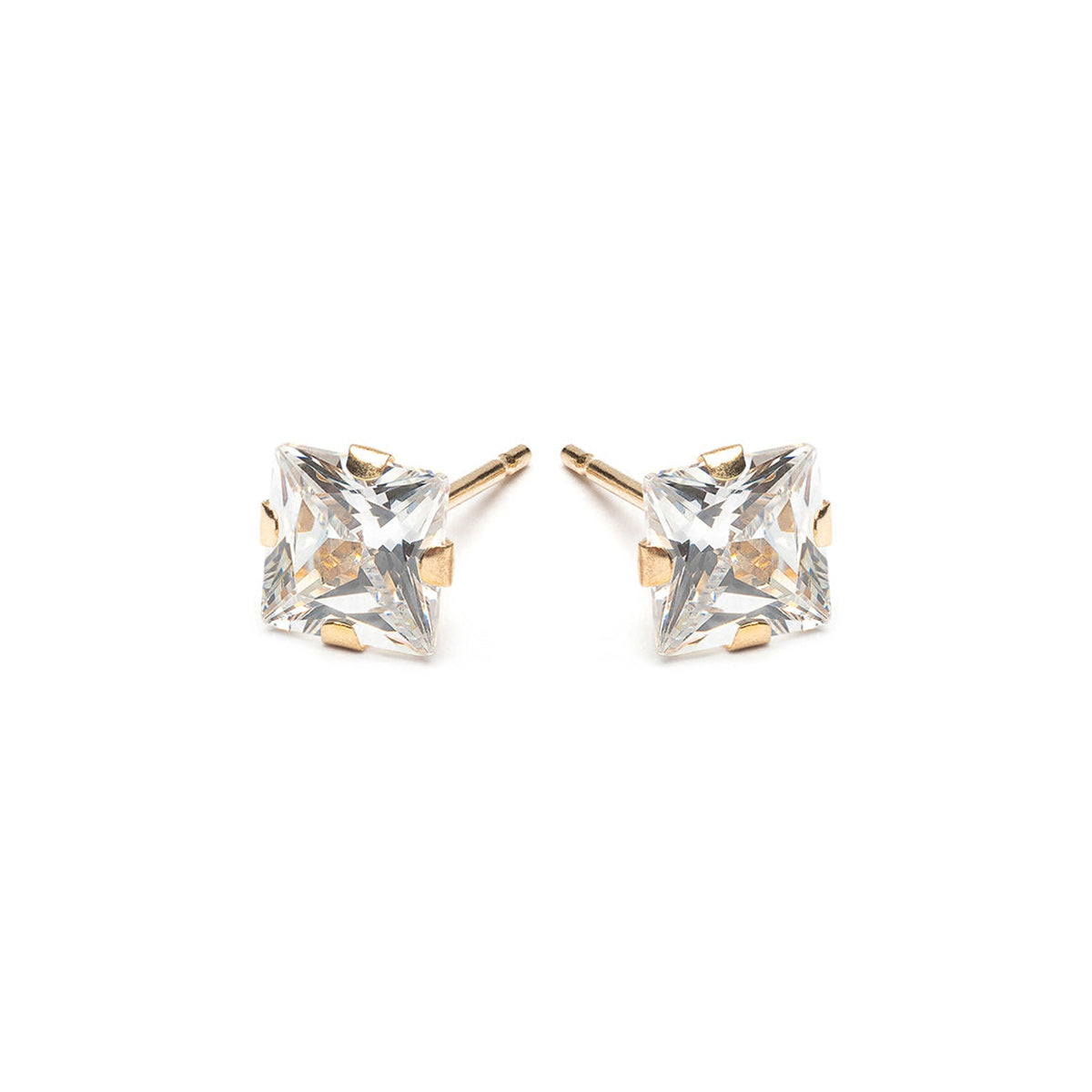 14k Gold 5 mm Square Cubic Zirconia Stud Earrings - Simply Whispers