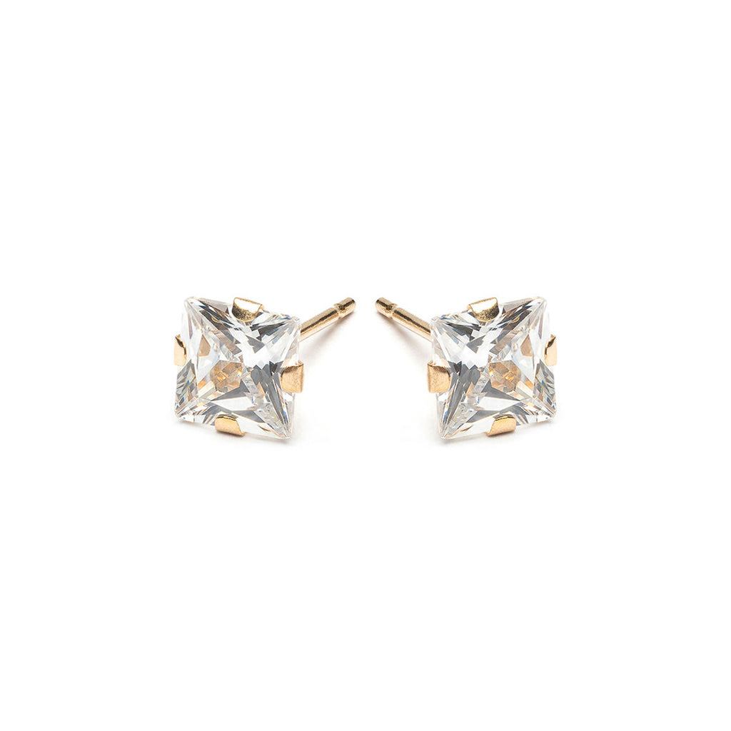 14k Gold 5 mm Square Cubic Zirconia Stud Earrings - Simply Whispers