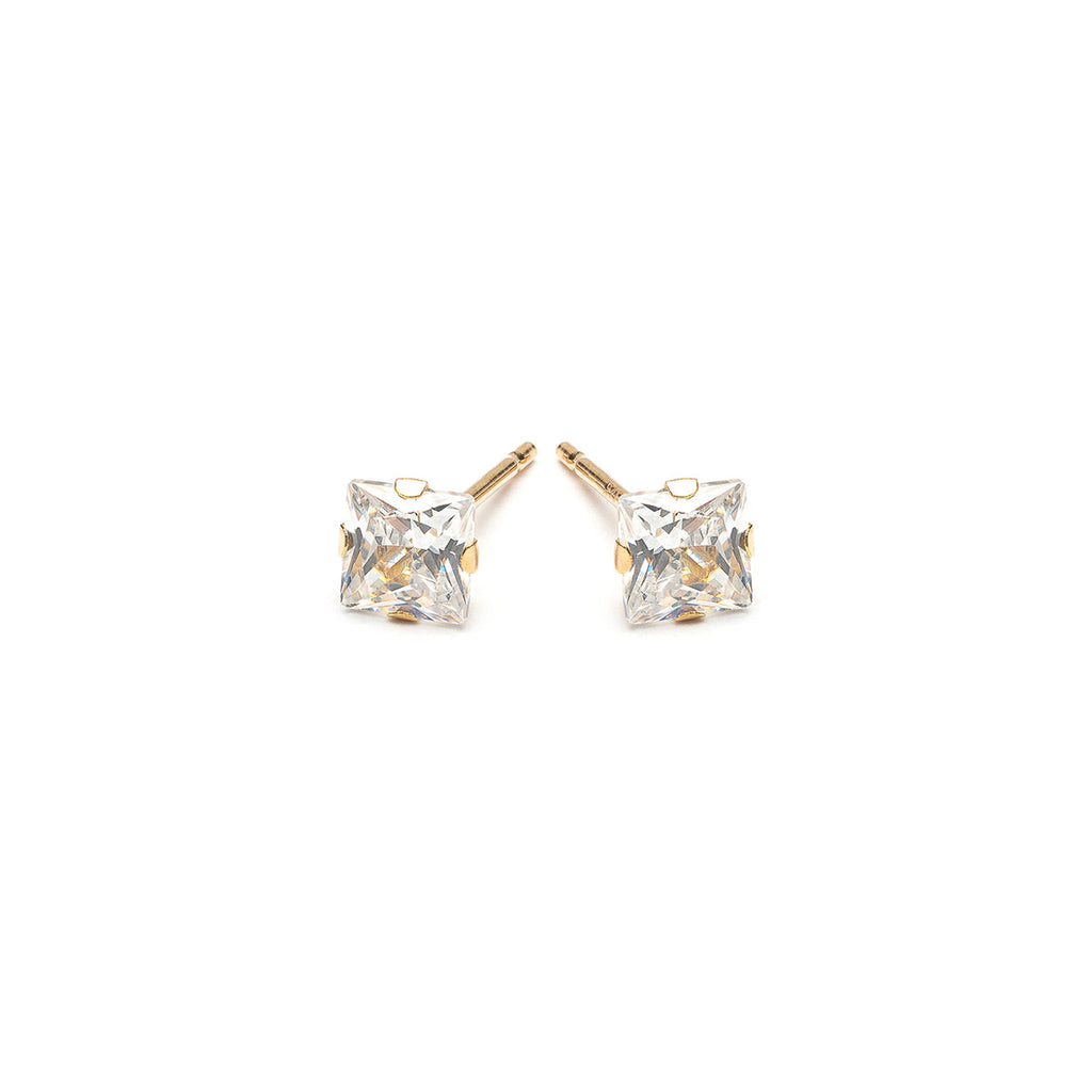 14k Gold 4 mm Square Cubic Zirconia Stud Earrings - Simply Whispers