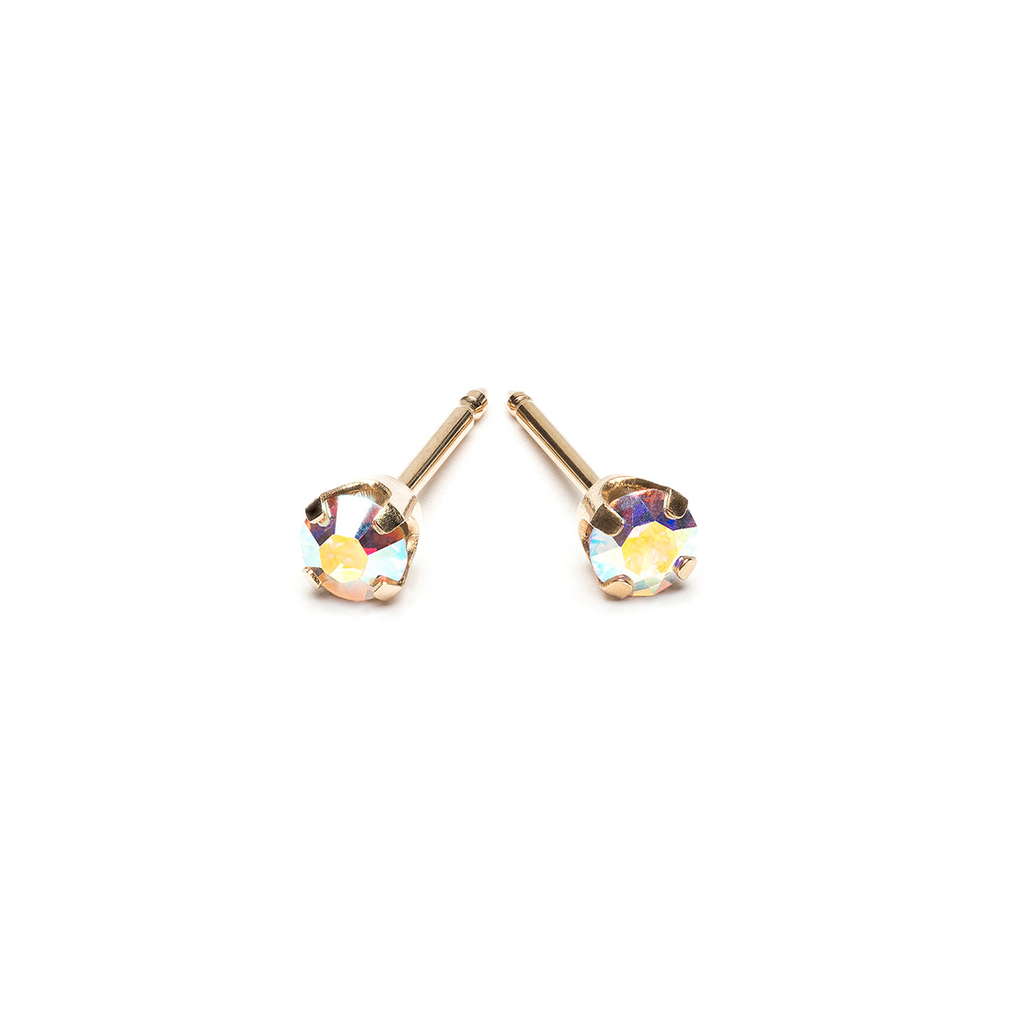 14 k Gold 3 mm Aurora Borealis Stud Earrings - Simply Whispers