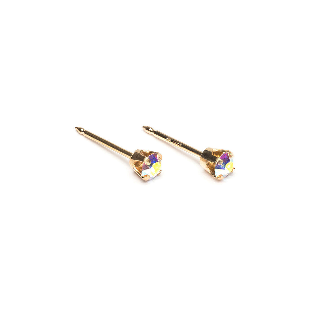 14 k Gold 3 mm Aurora Borealis Stud Earrings - Simply Whispers