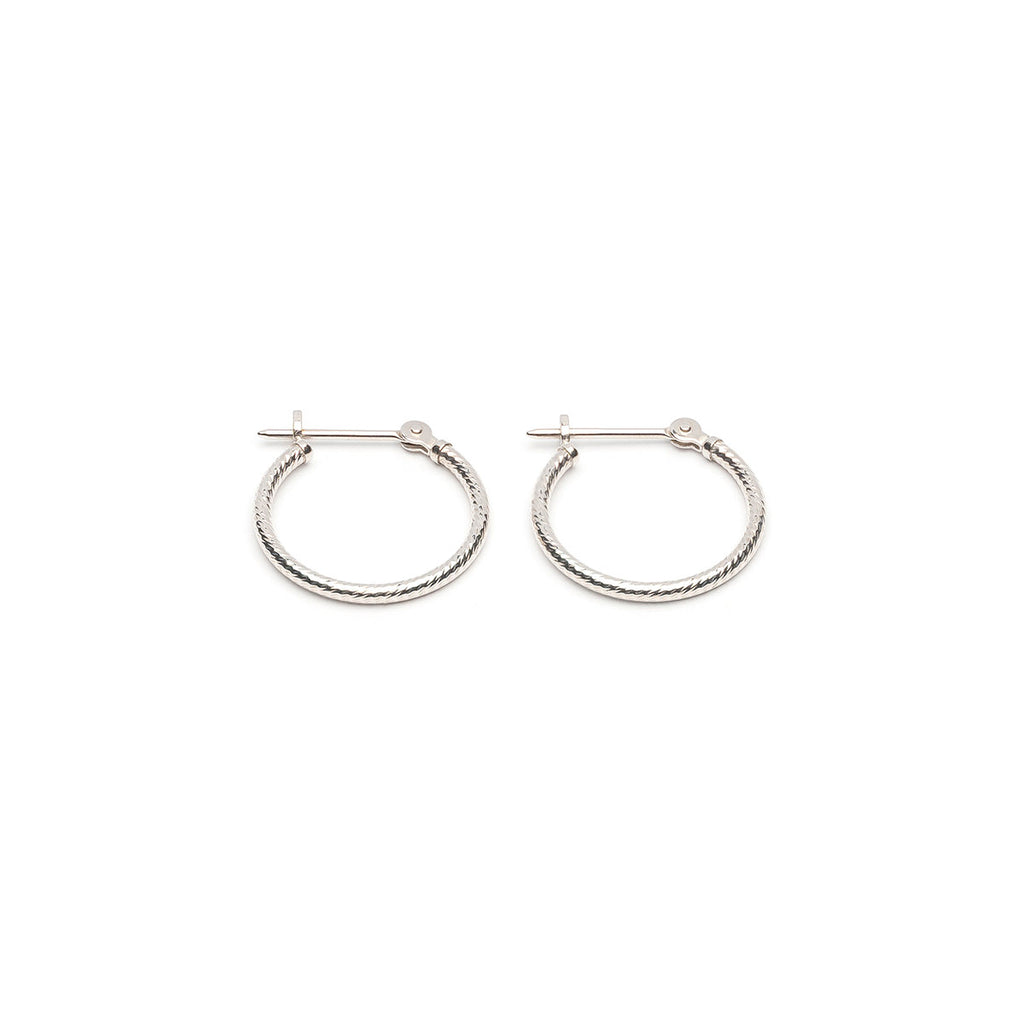 14k White Gold Diamond Cut Joint And Catch Hoop Earrings - Simply Whispers
