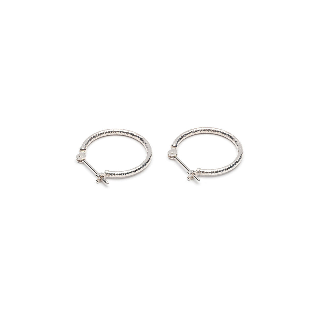 14k White Gold Diamond Cut Joint And Catch Hoop Earrings - Simply Whispers