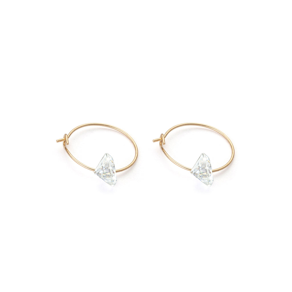 14k Gold Cubic Zirconia 12 mm Hoop Earrings - Simply Whispers