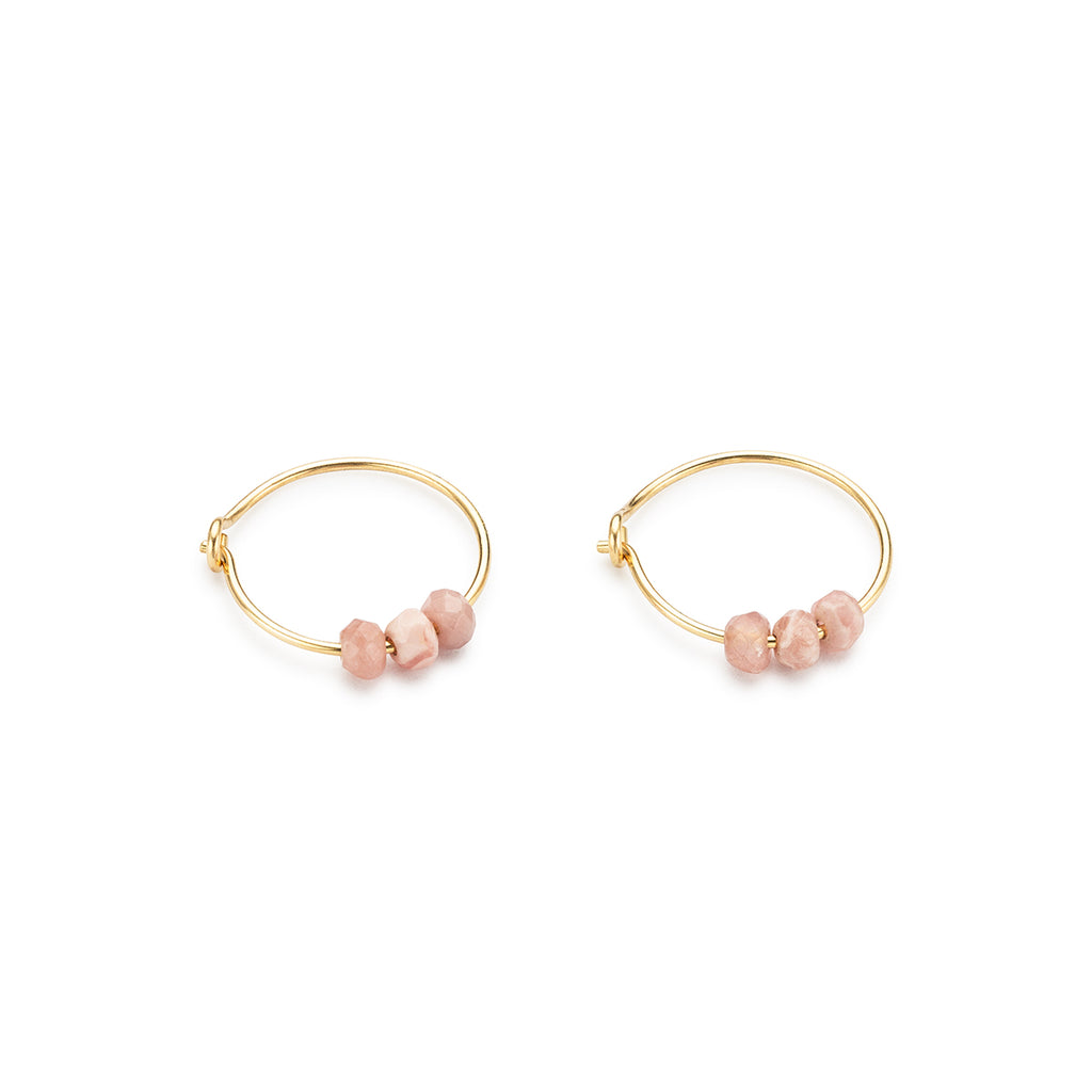 14k Gold Rhodochrosite Charm Hoop Earrings - Simply Whispers