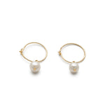 14k Gold Pearl Charm 12 mm Hoop Earrings - Simply Whispers