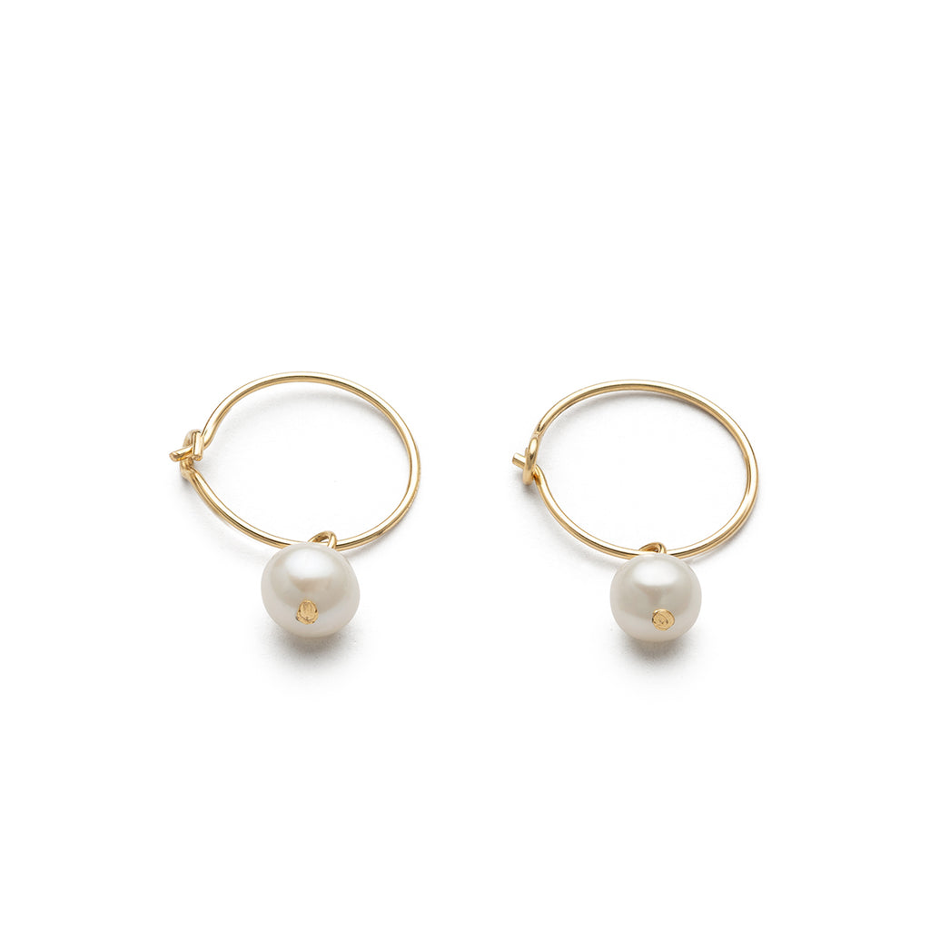 14k Gold Pearl Charm 12 mm Hoop Earrings - Simply Whispers