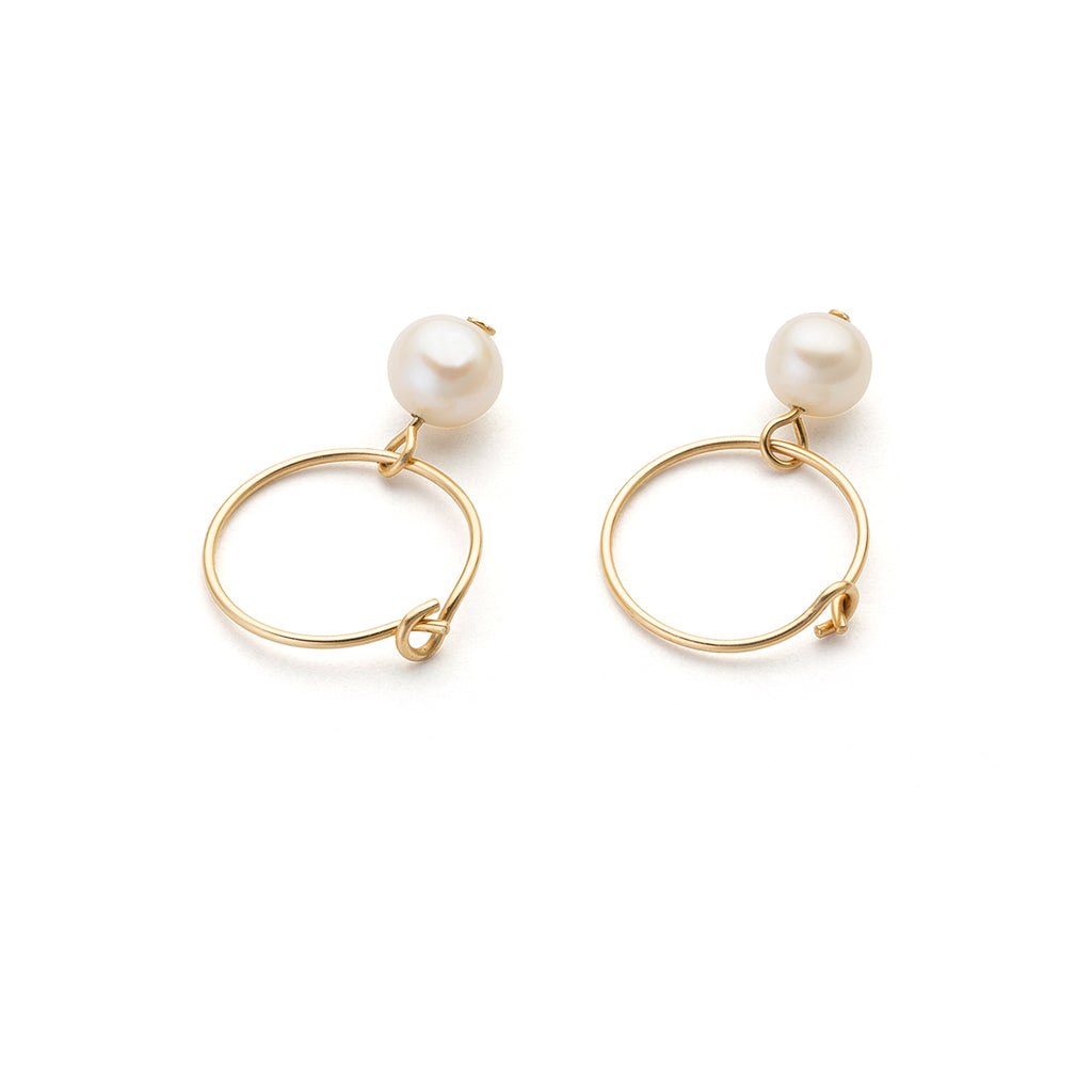 14k Gold Pearl Charm 12 mm Hoop Earrings - Simply Whispers