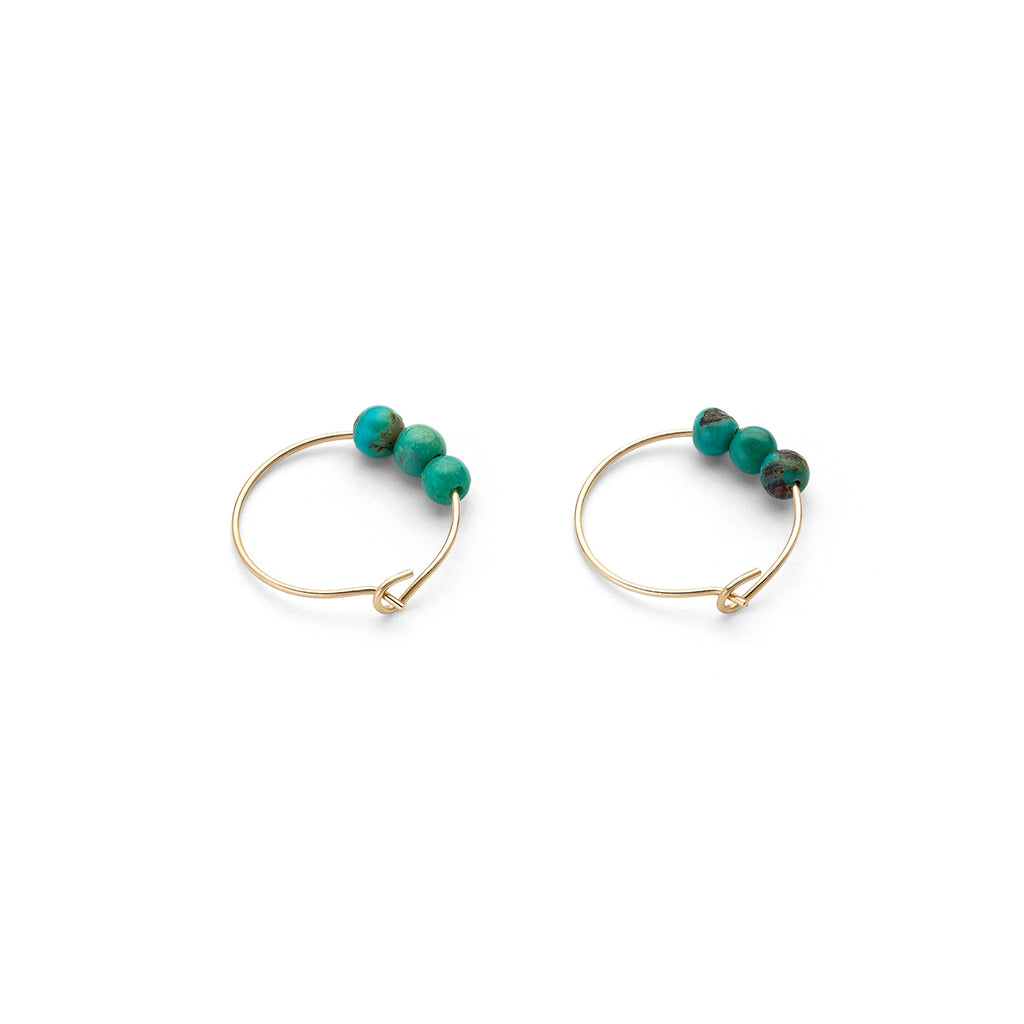 14k Gold Turquoise Charm Hoop Earrings - Simply Whispers