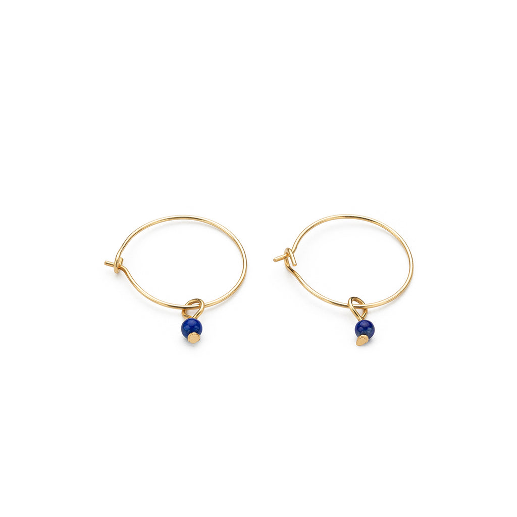 14k Gold Blue Lapis Charm 12 mm Hoop Earrings - Simply Whispers